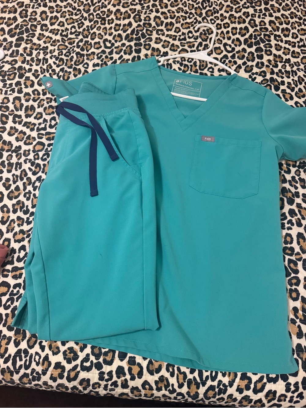 Figs Kids Teal V-Neck Scrub Top and Pants Set
